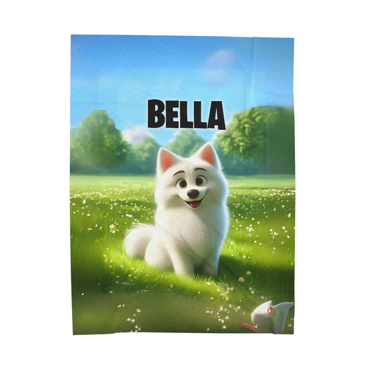 Pixar-Style Cartoon Pet Portrait on Velveteen Plush Blanket