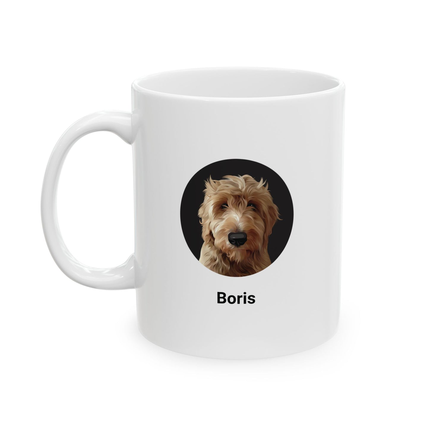 Cartoon Painting Style Pet Portrait - Ceramic Mug, Black Logo Style (11oz, 15oz)