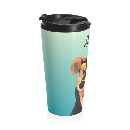 Disney-Style Cartoon Pet Portrait on a Stainless Steel Travel Mug