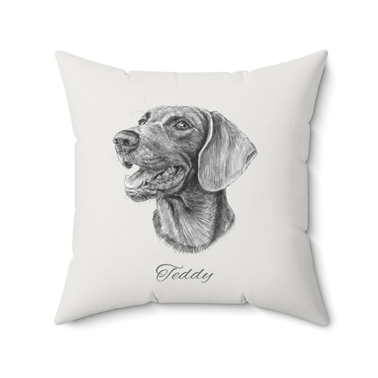 Hand-drawing Style Pet Portrait on Spun Polyester Square Pillow