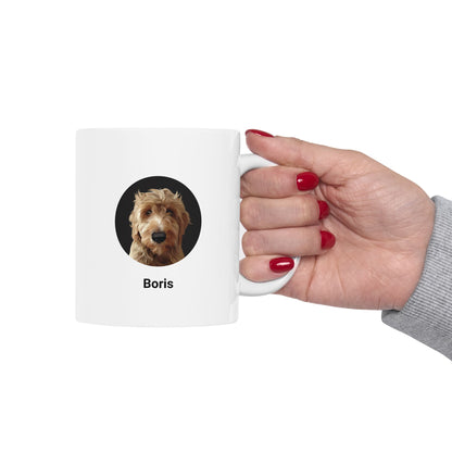 Cartoon Painting Style Pet Portrait - Ceramic Mug, Black Logo Style (11oz, 15oz)