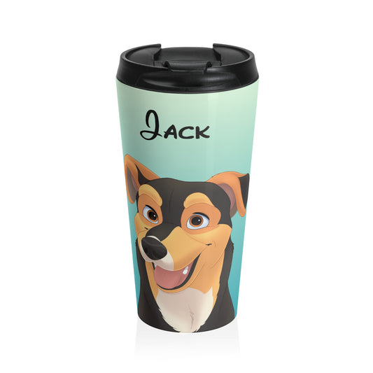 Disney-Style Cartoon Pet Portrait on a Stainless Steel Travel Mug