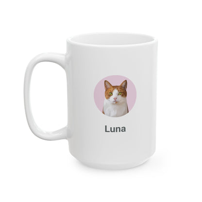 Cartoon Painting Style Pet Portrait - Ceramic Mug, Pink Logo Style (11oz, 15oz)