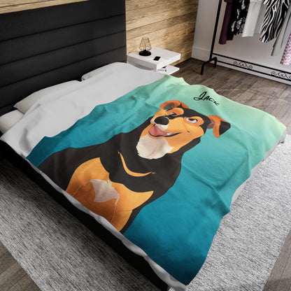 Disney-Style Cartoon Pet Portrait on Velveteen Plush Blanket