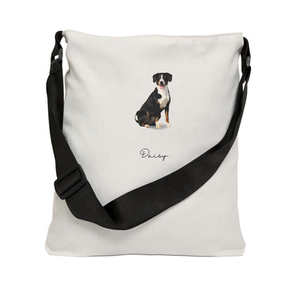 Full Body Cartoon Painting Style Pet Portrait on an Adjustable Tote Bag