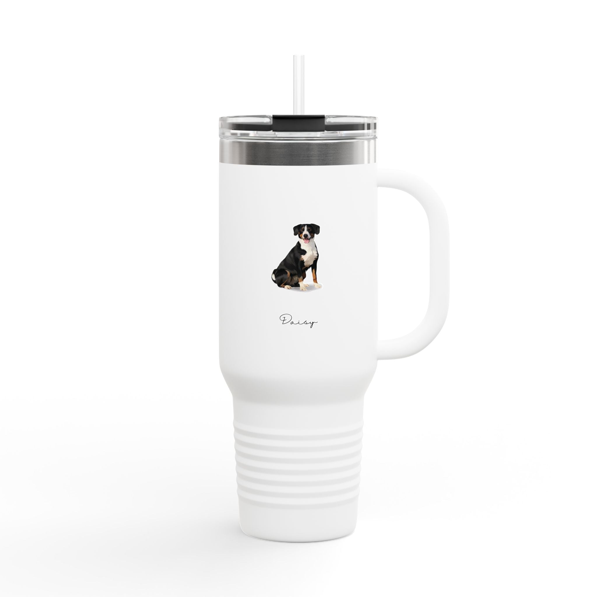 Full Body Cartoon Painting Style Pet Portrait on an Insulated Travel Mug, 40oz