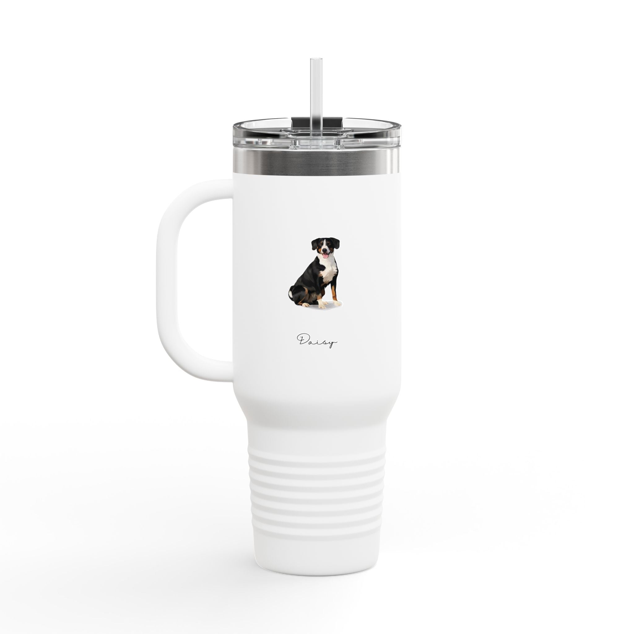 Full Body Cartoon Painting Style Pet Portrait on an Insulated Travel Mug, 40oz