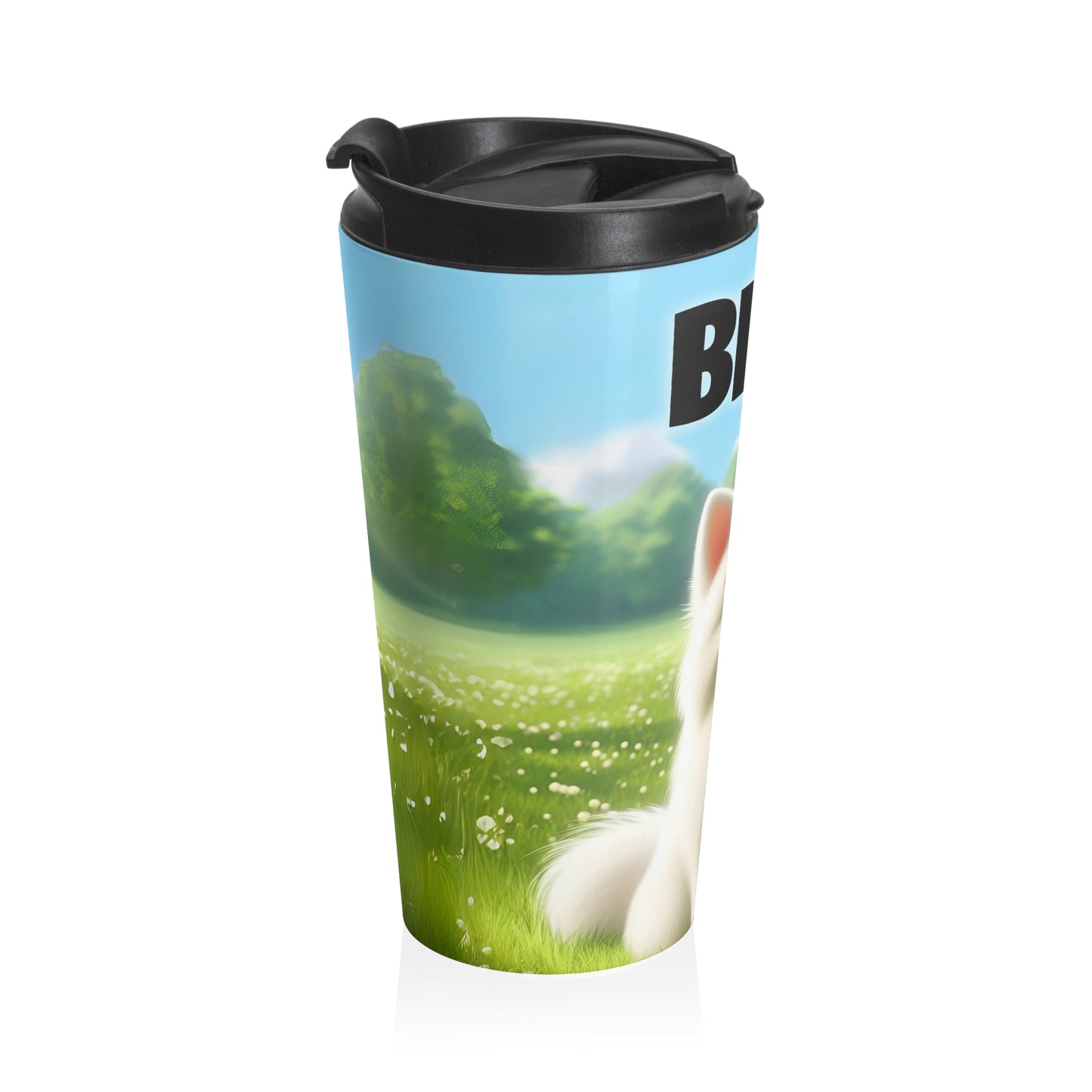 Pixar-Style Cartoon Pet Portrait on a Stainless Steel Travel Mug