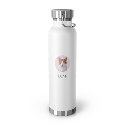 Cartoon Painting Style Pet Portrait - Copper Vacuum Insulated Bottle, Pink Logo Style, 22oz