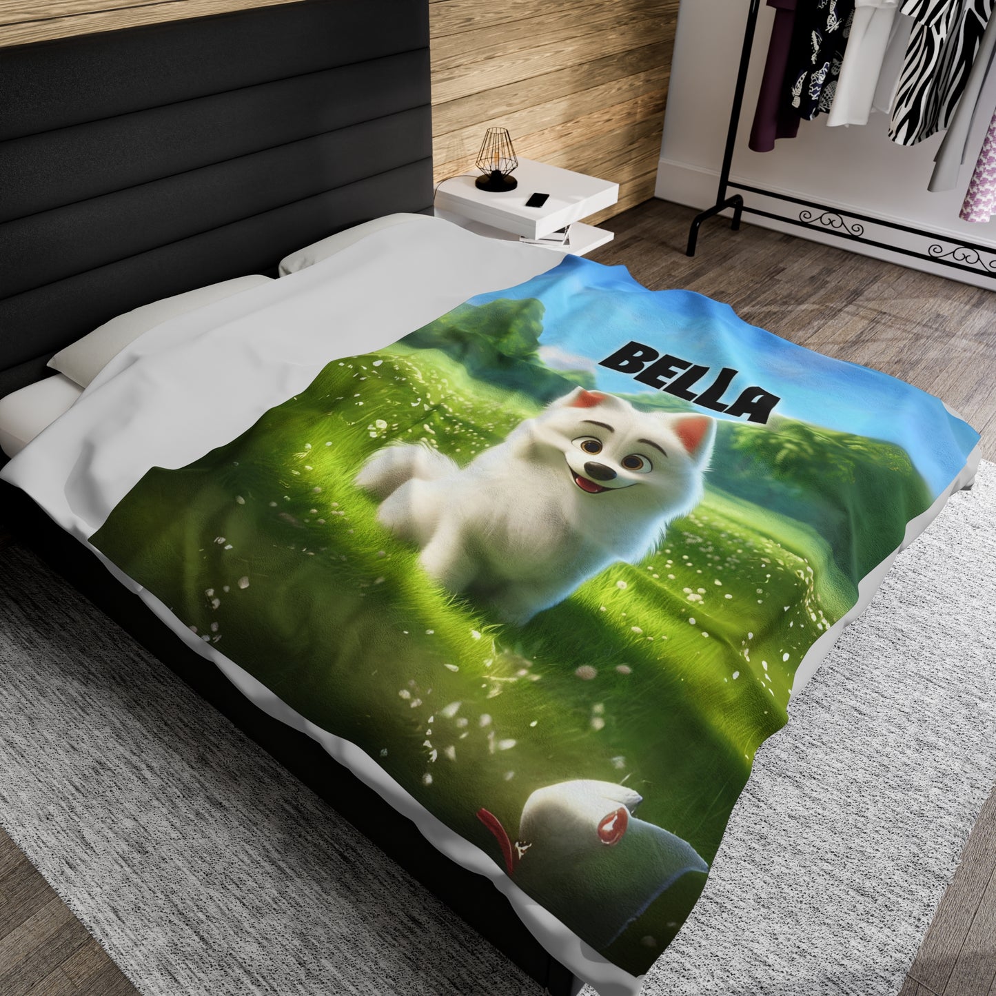 Pixar-Style Cartoon Pet Portrait on Velveteen Plush Blanket