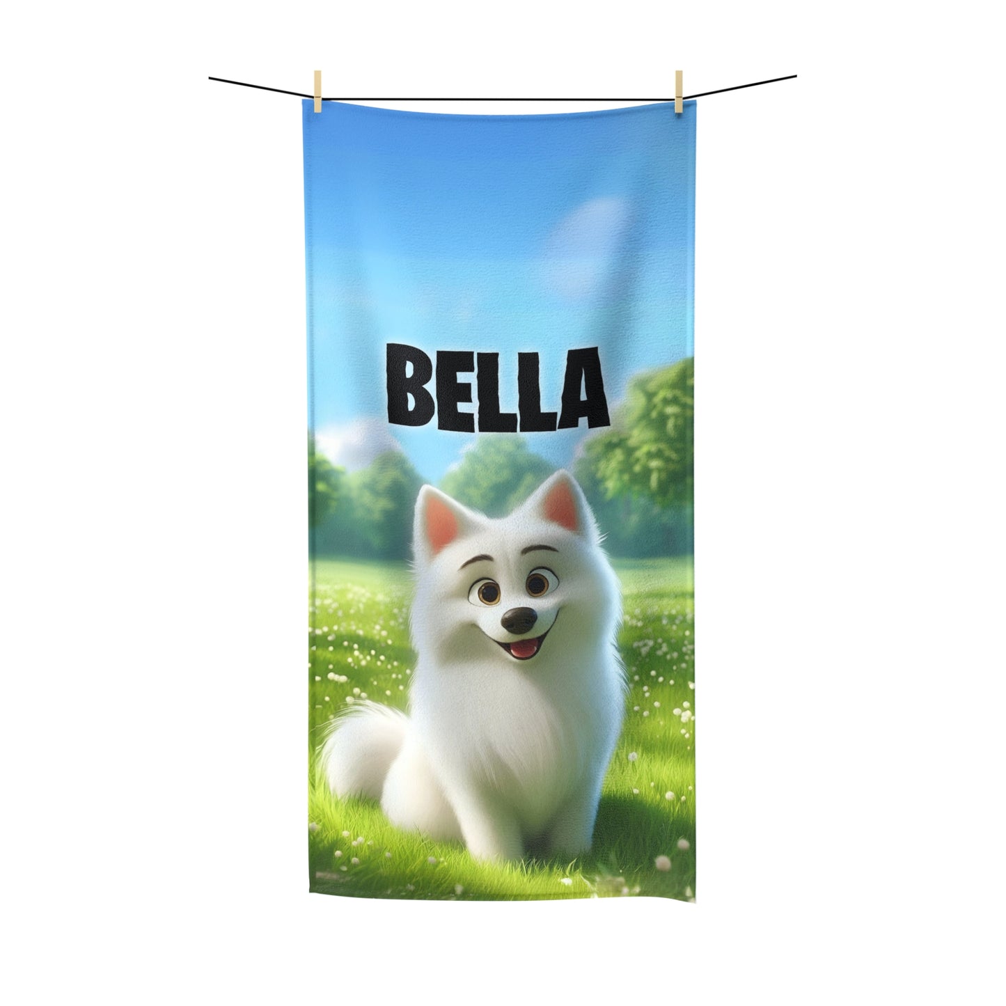 Pixar-Style Cartoon Pet Portrait on Polycotton Towel - 36" X 72"