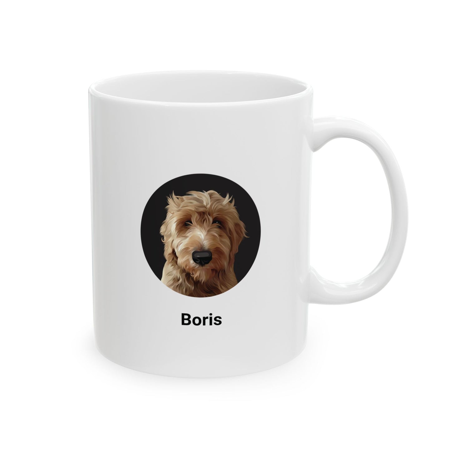 Cartoon Painting Style Pet Portrait - Ceramic Mug, Black Logo Style (11oz, 15oz)