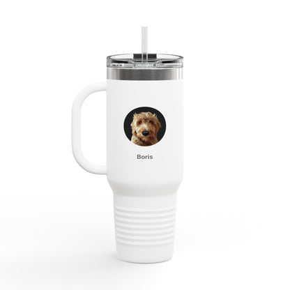 Cartoon Painting Style Pet Portrait on an Insulated Travel Mug, 40oz